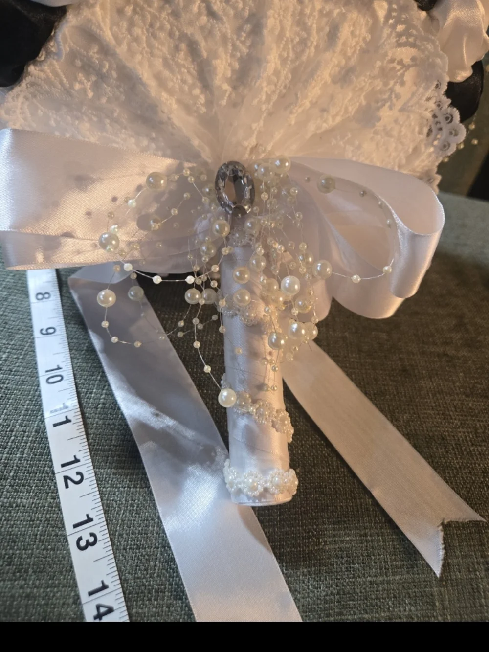Elegant Navy and White Satin Rose Bridal Bouquet with Pearl Accents